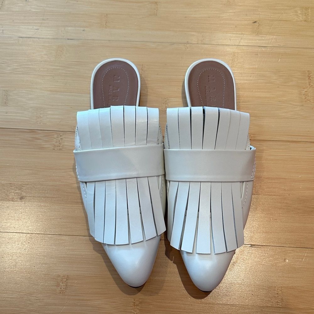 Marni White Fringe Mules
